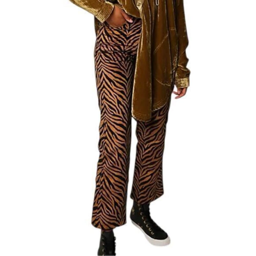 Tach Anthropologie Women’s Size XS Tan Black Zebra Rumba Velvet Pants